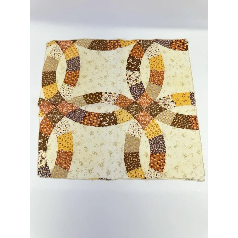 Vintage Handmade Cloth Napkins Set Of 3 Patchwork Quilt Print Double Wedding Rin